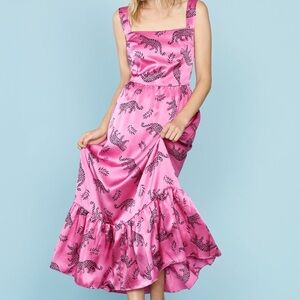 Elegant Pink Animal Print Midi Dress